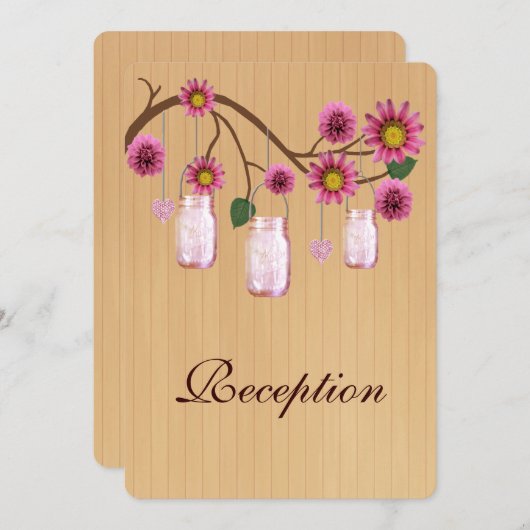 Land Rustikale rosa Mason Jars Empfang Card Einladung (Vorne/Hinten)
