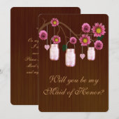Land Rustikale rosa Mason Jars Trauzeugin Card Einladung (Vorne/Hinten)