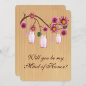 Land Rustikale rosa Mason Jars Trauzeugin Card Einladung (Vorne/Hinten)