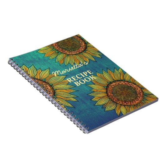 Land Rustikale Sonnenblume Aquamarin Personalisier Notizblock (Rechte Seite)