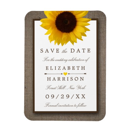 Land Rustikale Sonnenblume auf Burlap Save the Dat Magnet (Vertikal)