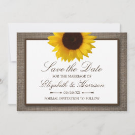 Land Rustikale Sonnenblume auf Burlap Save The Date