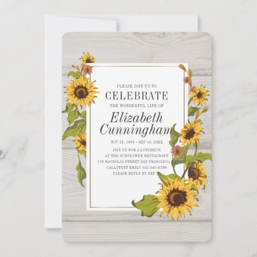Land Rustikale Sonnenblume Blumengewächse Gedenkst Einladung (Vorderseite)