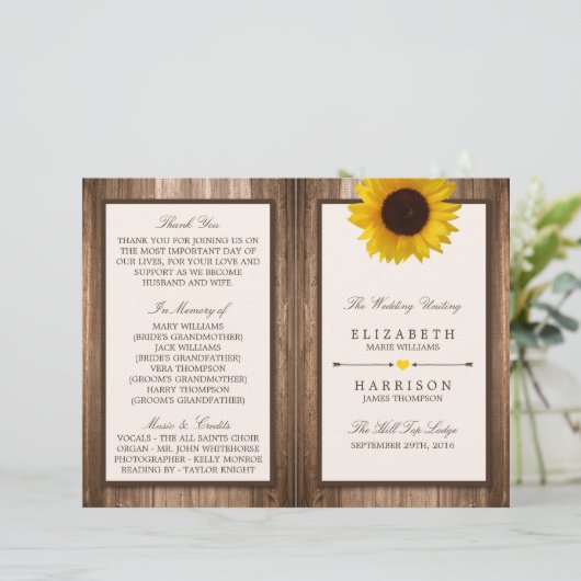 Land Rustikale Sonnenblumen & Braun-Holz Hochzeit (Stehend Vorderseite)