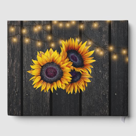 Land rustikale Sonnenblumen Braun Holz Hochzeit Gästebuch (Rückseite)