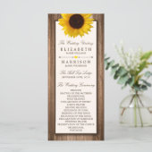 Land Rustikale Sonnenblumen & Braun-Holz Hochzeit Programm (Stehend Vorderseite)