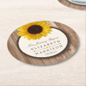 Land Rustikale Sonnenblumen & Braun-Holz Hochzeit Runder Pappuntersetzer (Angewinkelt)