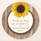 Land Rustikale Sonnenblumen & Braun-Holz Hochzeit Runder Pappuntersetzer (Vorderseite)