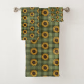 Land Rustikale Sonnenblumen Grün Kariert Gingham Badhandtuch Set (Insitu)