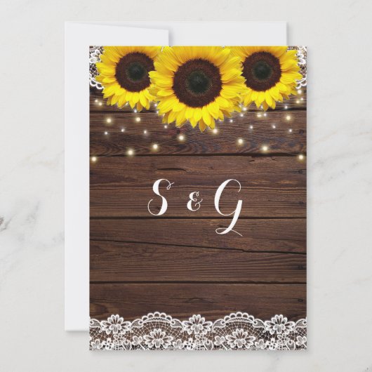 Land Rustikale Sonnenblumenspitze | Hochzeit von H Einladung (Rückseite)