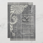 Land-rustikale Spitze u. hölzerne Blumenhochzeit Einladung (Vorne/Hinten)