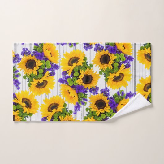 Land-rustikale weiße hölzerne lila gelbe badhandtuch set (Handtuch)