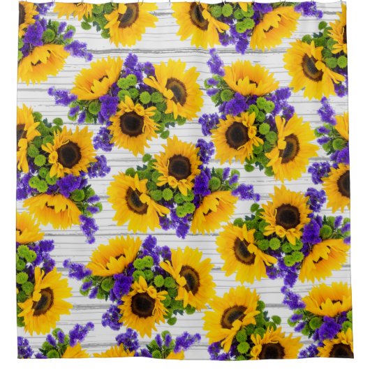 Land-rustikale weiße hölzerne lila gelbe duschvorhang (Vorderseite)