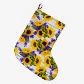 Land-rustikale weiße hölzerne lila gelbe großer weihnachtsstrumpf (Vorderansicht (hängend))