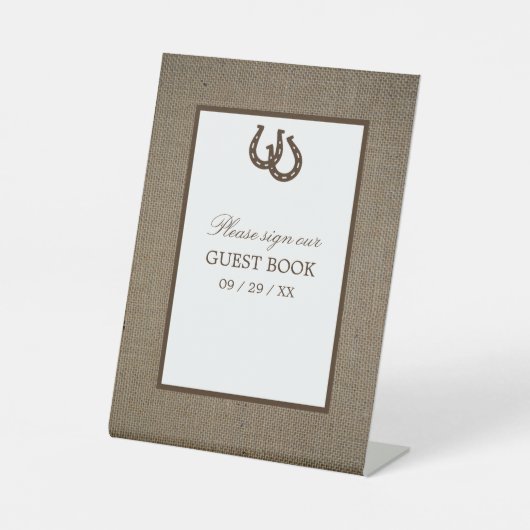 Land Rustikaler Hufeisen auf Burlap Sockelschild (Vorderseite)