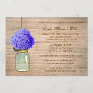 Land-rustikaler Weckglascornflower-BlauHydrangea Einladung