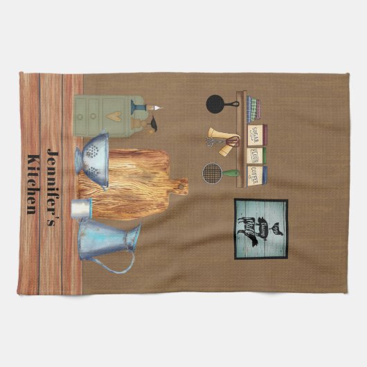 Land Rustikales Bauernhaus Küche Personalisiert Geschirrtuch (Horizontal)