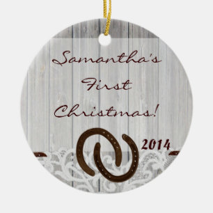 Land Rustikales Holz Personalisierter Name Ornamen Keramikornament