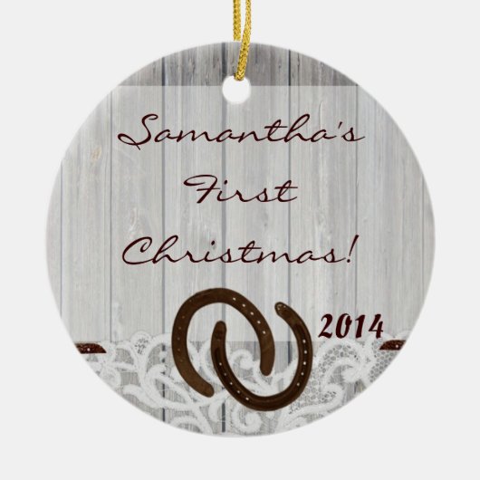 Land Rustikales Holz Personalisierter Name Ornamen Keramikornament (Vorne)