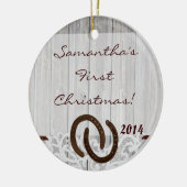 Land Rustikales Holz Personalisierter Name Ornamen Keramikornament (Links)