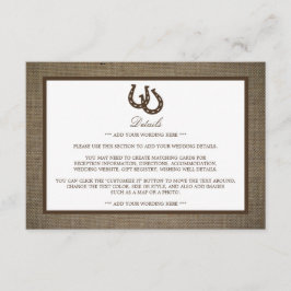 Land Rustikales Hufeisen auf Burlap Hochzeit Detai Begleitkarte