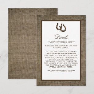 Land Rustikales Hufeisen auf Burlap Hochzeit Detai Begleitkarte