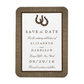 Land Rustikales Hufeisen auf Burlap Save the Date Magnet (Vertikal)