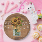 Land-rustikales Weckglas mit Sonnenblume Pappteller (Party)