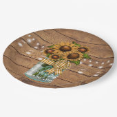 Land-rustikales Weckglas mit Sonnenblume Pappteller (Schrägansicht)