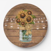 Land-rustikales Weckglas mit Sonnenblume Pappteller (Vorderseite)