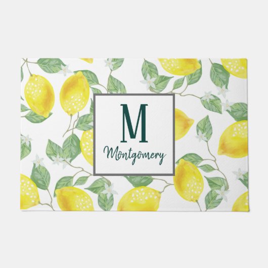 Land-schicker Aquarell-Zitronen-Familienname Fußmatte (Vorderseite)