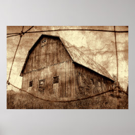 Land Sepia Rustikaler Stall Vintage Textur Poster