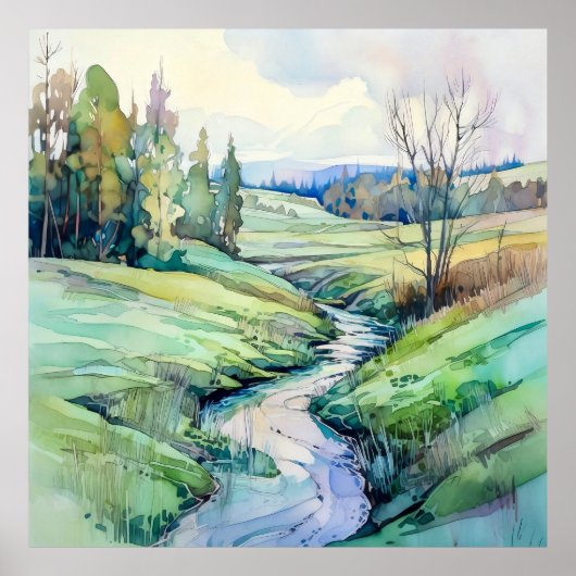 Land Sommer Landschaft Wasserfarbe Poster (Vorne)