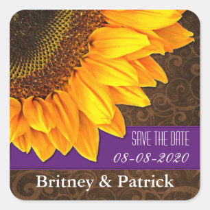 Land-Sonneblume-Speichern Sie das Datum-Hochzeitsa Quadratischer Aufkleber
