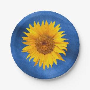 Land Sonnenblume Königlich Blaue Sommerhochzeit Pappteller