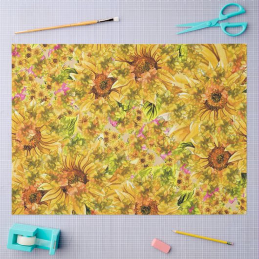 Land Sonnenblumen Aquarellbilder Hintergrund Seidenpapier (Basteln)