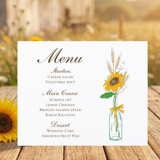 Land Sonnenblumen Boho Rustikale Hochzeitsmenü