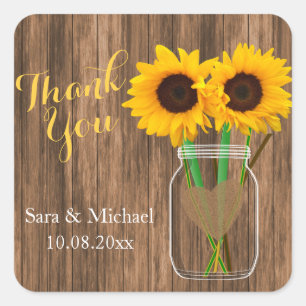 Land-Sonnenblumen-Mason-Glas Quadratischer Aufkleber