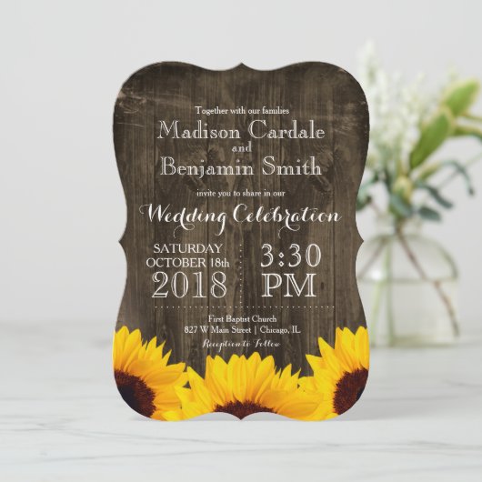 Land Sonnenblumen Rustikale Hochzeitsfeiern Einladung (Stehend Vorderseite)