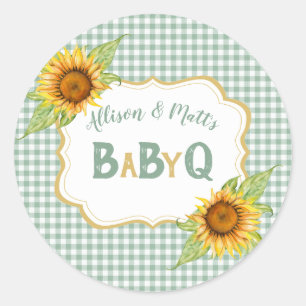 Land Sonnenblumen Salbei Grün Kariert BBQ BabyQ Runder Aufkleber