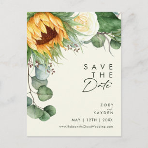 Land Sonnenblumen Schrift   Gelbe Save The Date Einladungspostkarte