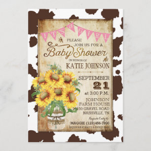 Land-Sonnenblumen und Kuh-Druck-Babyparty Einladung