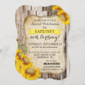 Land-Sonnenblumen und rustikaler hölzerner Einladung (Vorne/Hinten)