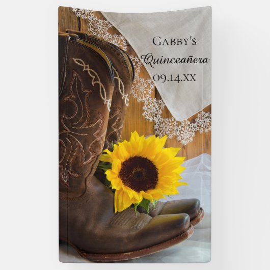 Land Sonnenblumen und Spitzen Western Quinceañera Banner (Vertikal)