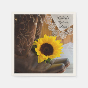 Land Sonnenblumen und Spitzen Western Quinceañera Serviette