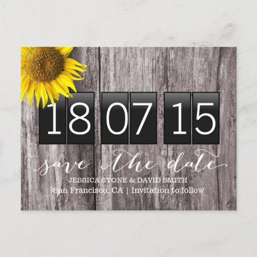 Land Sonnenblumenholz Hintergrund Save the Date Ankündigungspostkarte (Vorderseite)