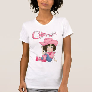 Land-Spaß-Cowgirl-schwarzes Haar-T - Shirt