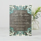 Land-Spitze-hölzernes rustikales Brautparty laden Einladung (Stehend Vorderseite)