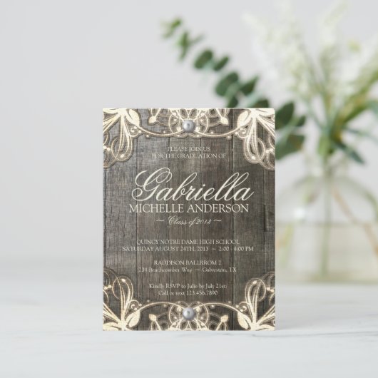 Land-Spitze-laden rustikales Abschluss-Foto ein Einladung (Stehend Vorderseite)