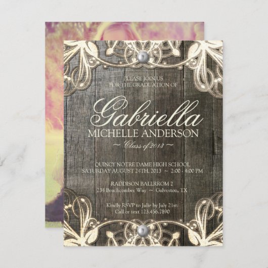 Land-Spitze-laden rustikales Abschluss-Foto ein Einladung (Vorne/Hinten)